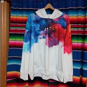 White Multi-Color Splash Pullover Hoodie